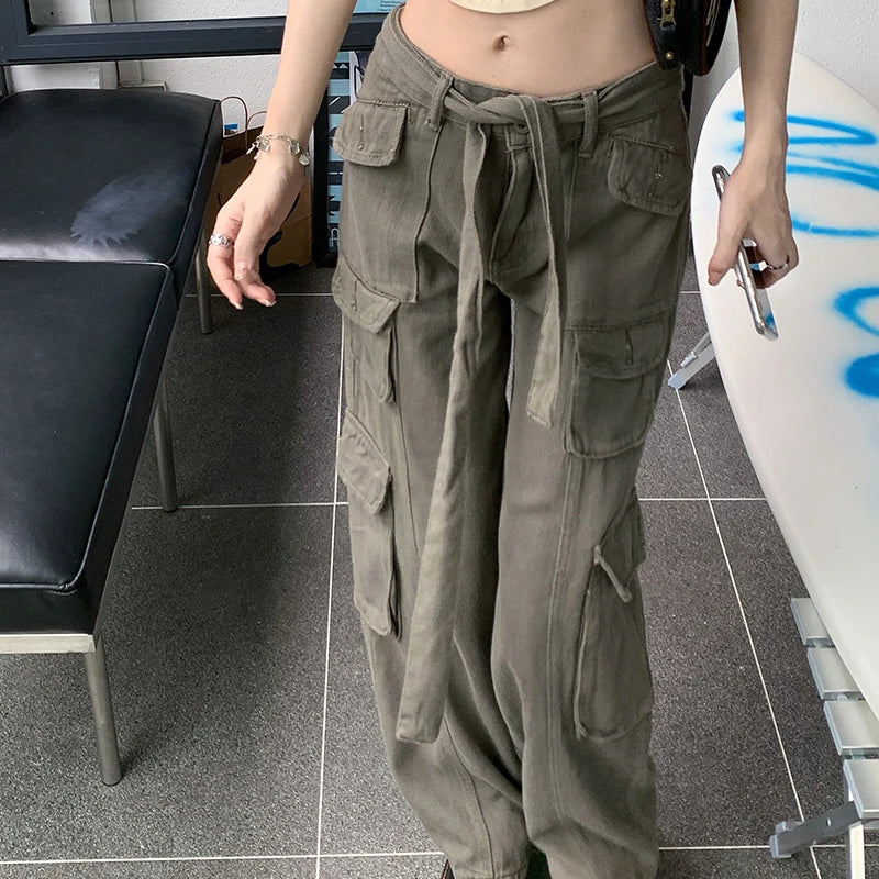 Women's Cotton High Waist Drawstring Closure Casual Trousers