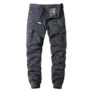 Men's Cotton Zipper Fly Closure Solid Multi-Pocket Casual Trousers