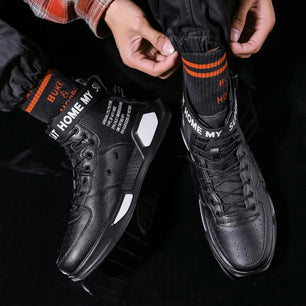 Men's Cotton Round Toe Lace-Up Closure Running Sports Sneakers