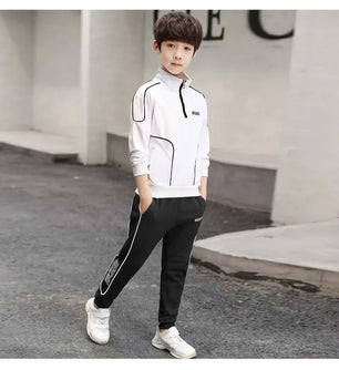 Kid's Polyester Mandarin Collar Long Sleeves Letter Two-Piece Set