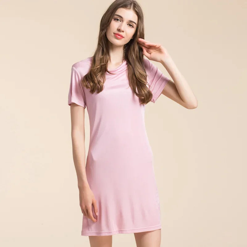 Women's Polyester O-Neck Short Sleeves Nightgown Sleepwear Dress