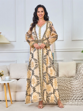 Women's Arabian Polyester Full Sleeves Printed Pattern Dress