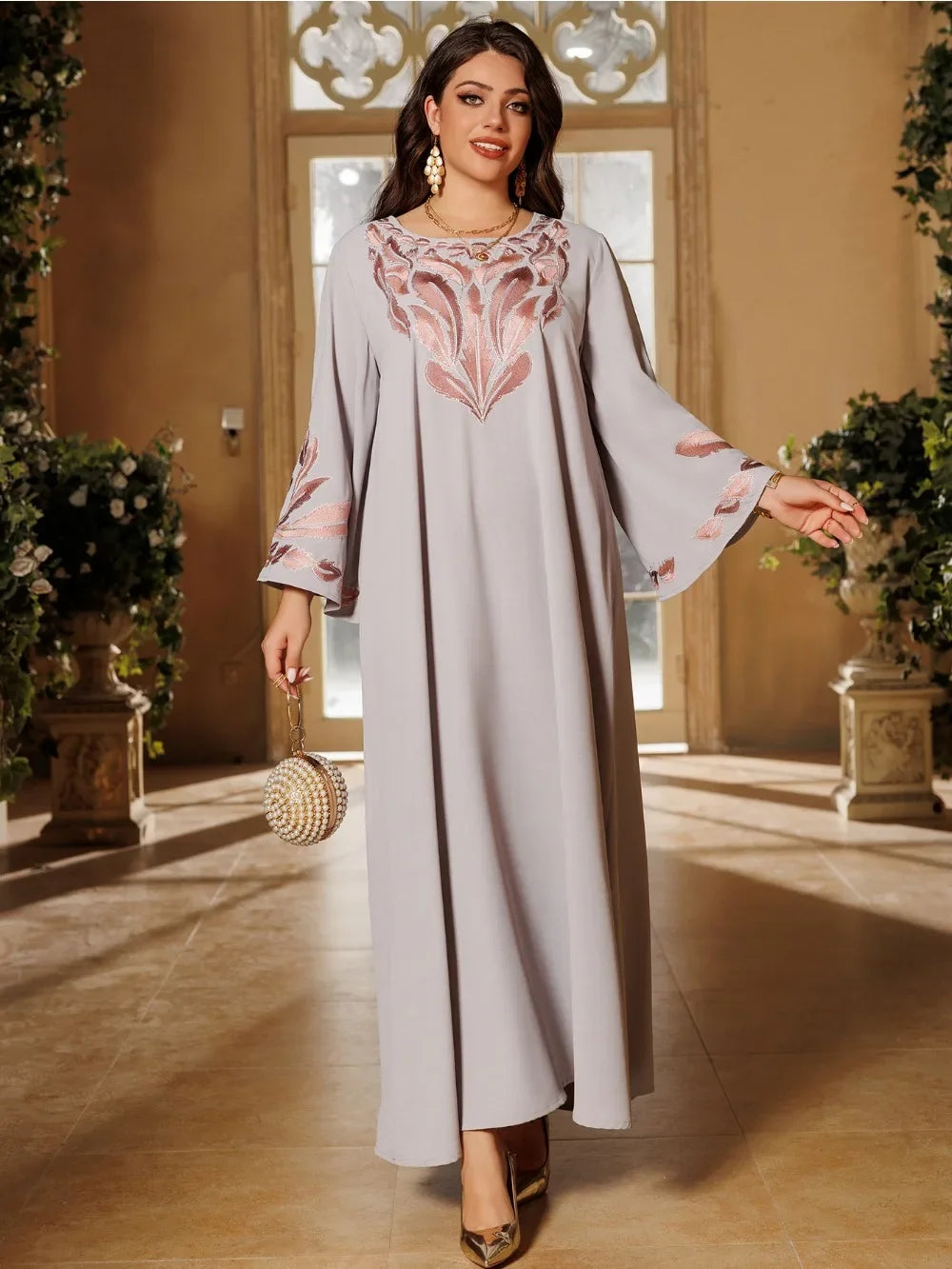 Women's Arabian Polyester Full Sleeves Embroidery Pattern Dress