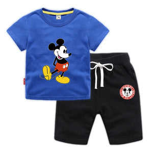 Kid's Boys Cotton O-Neck Short Sleeves Mickey Mouse Clothes