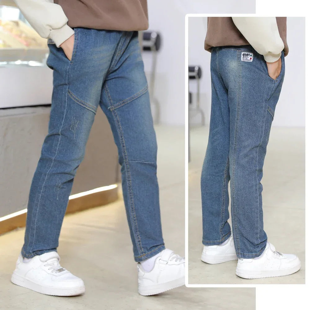 Kid's Cotton Mid Elastic Waist Closure Casual Wear Denim Pants