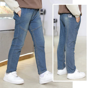 Kid's Cotton Mid Elastic Waist Closure Casual Wear Denim Pants