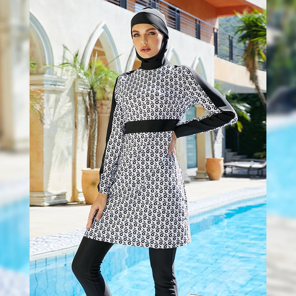 Women's Arabian Polyester Full Sleeves Printed Pattern Swimwear