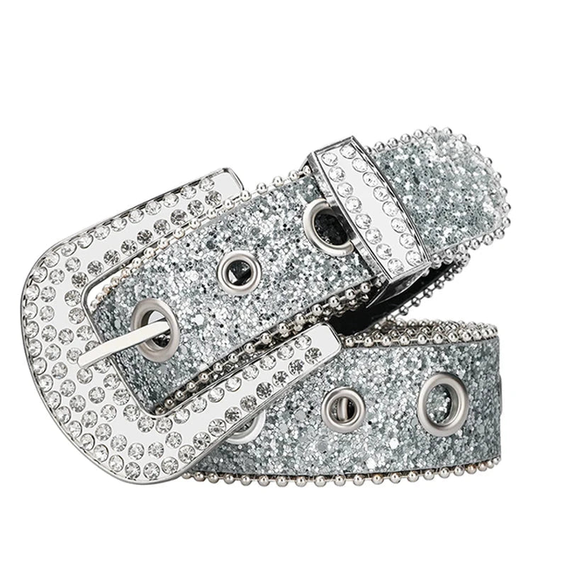 Men's PU Metal Buckle Rhinestone Pattern Trendy Strap Belts