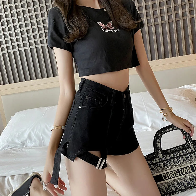 Women's Cotton Mid Waist Zipper Fly Closure Solid Pattern Shorts