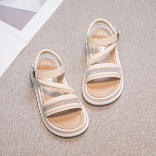 Kid's PU Open Toe Hook Loop Closure Rhinestone Casual Sandals