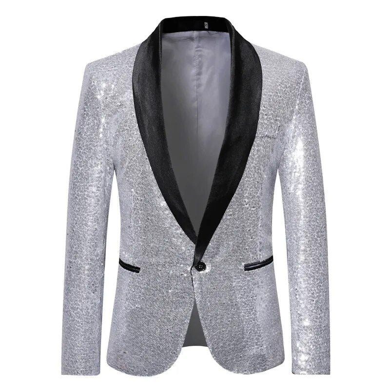 Men's Acetate Lapel Collar Long Sleeves Single Button Blazer