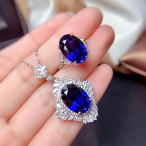 Women's 925 Sterling Silver Sapphire Geometric Trendy Jewelry Set