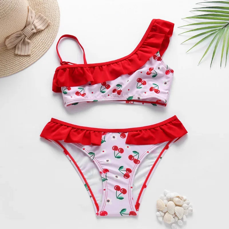 Kid's Polyester Floral Pattern Two-Piece Trendy Swimwear Suit