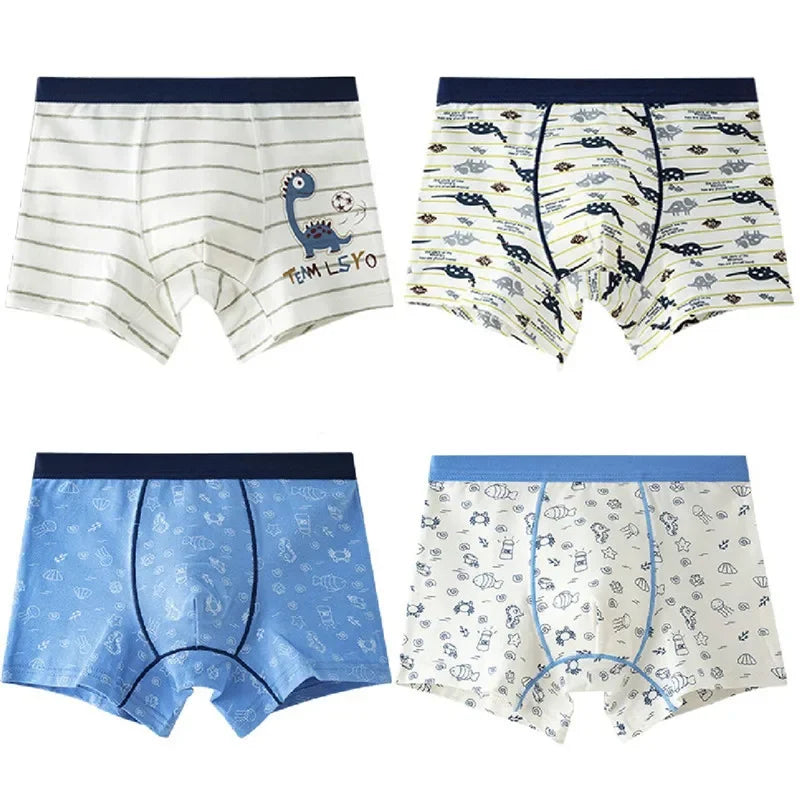 Kid's Boys 4Pcs Cotton Quick-Dry Printed Pattern Underwear Shorts