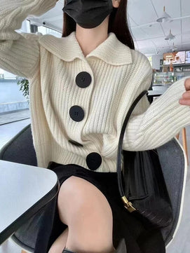 Women's Acrylic Turn-Down Collar Full Sleeves Knitted Sweater