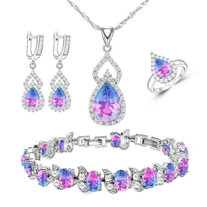 Women's 925 Sterling Silver Tourmaline Geometric Trendy Jewelry Set