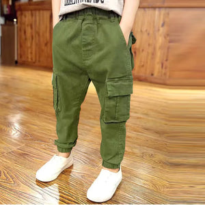 Kid's Boy Cotton Mid Waist Elastic Closure Casual Wear Trousers