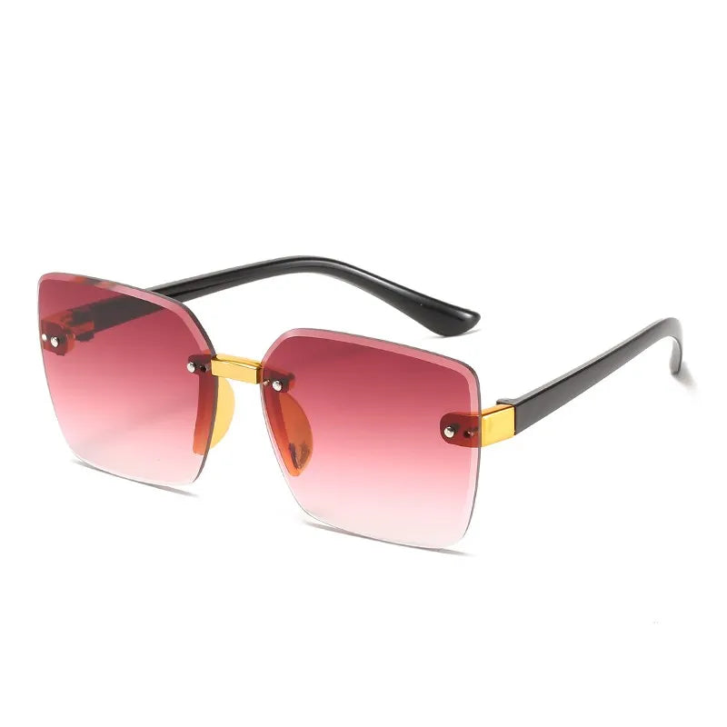 Kid's Polycarbonate Frame Square Shaped UV400 Rimless Sunglasses