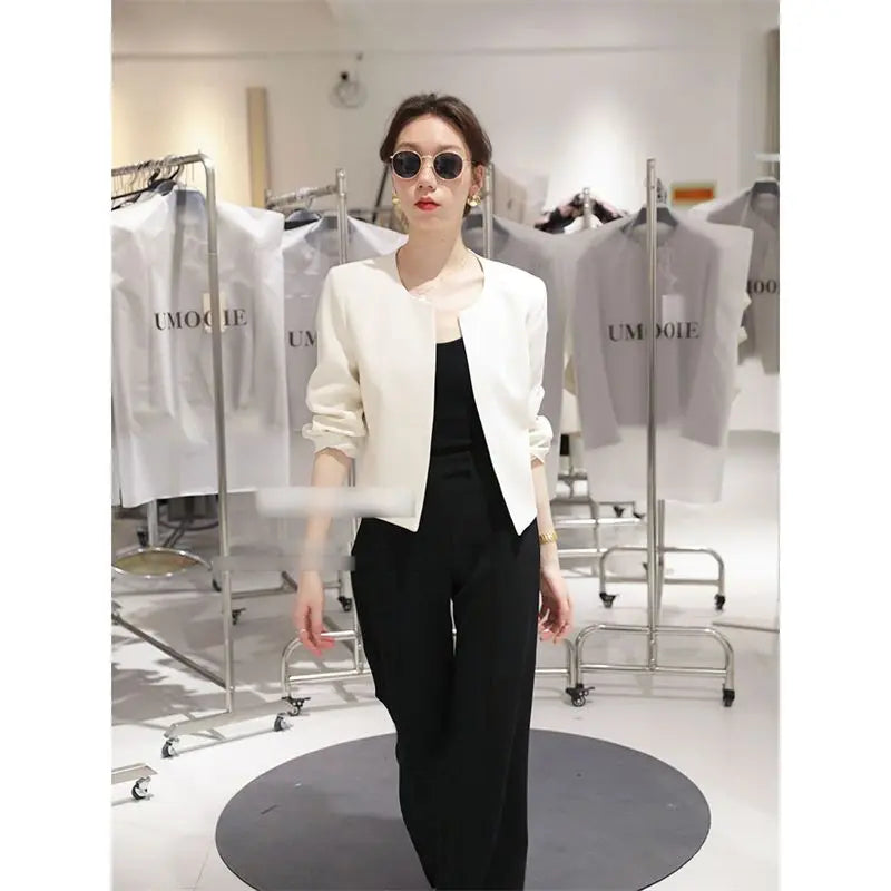 Women's Cotton O-Neck Long Sleeves Open Stitch Trendy Blazer