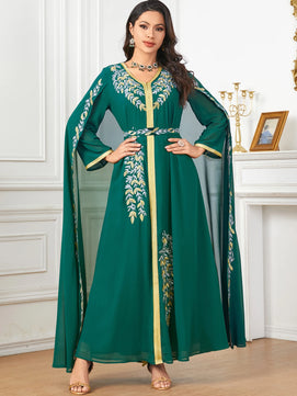 Women's Arabian Polyester Full Sleeves Embroidery Pattern Dress