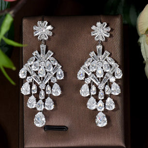 Women's Copper Cubic Zirconia Trendy Water Drop Wedding Earrings