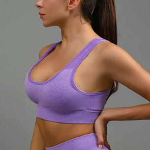 Women's O-Neck Nylon Breathable Athletic Workout Top Sports Bras