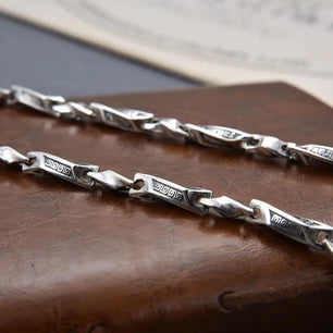 Men's 925 Sterling Silver Link Chain Geometric Pattern Necklace