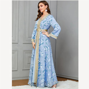 Women's Arabian Polyester Full Sleeve Print Pattern Elegant Dress