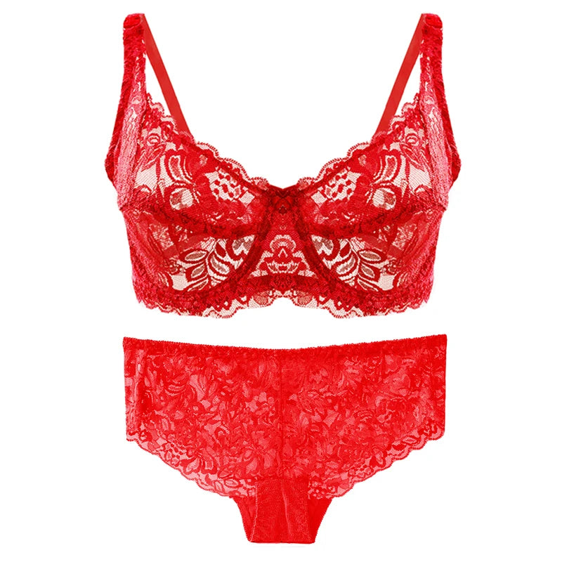 Women's Spaghetti Strap Lace Back Closure Push-Up Bra With Panties