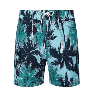 Men's Polyester Drawstring Closure Printed Pattern Swimwear Shorts