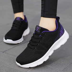 Women's Mesh Round Toe Lace-Up Closure Running Sports Sneakers