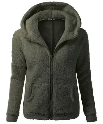 Women's Polyester Long Sleeves Solid Pattern Zipper Hooded Jacket