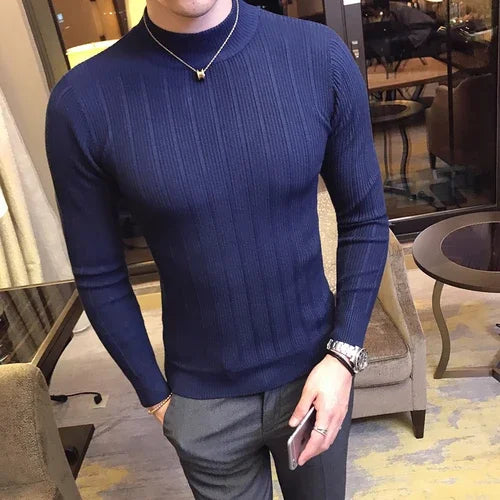 Men's Polyester Turtleneck Full Sleeves Solid Pattern Sweater