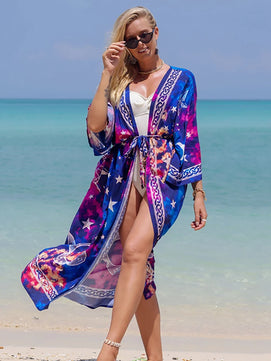 Women's Polyester Full Sleeves Printed Pattern Beach Cover Up