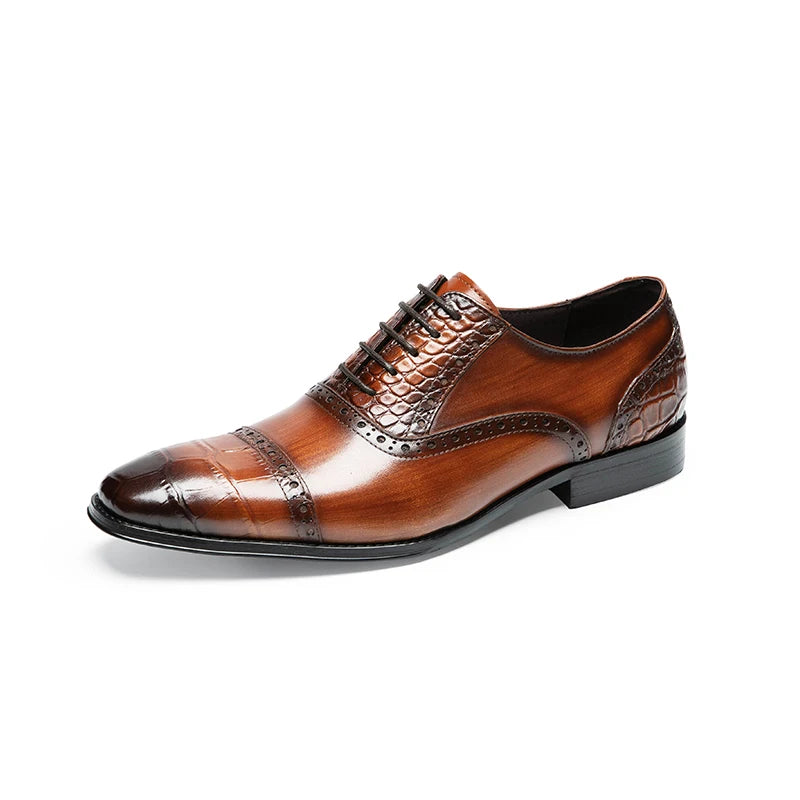 Men's Genuine Leather Pointed Toe Lace-Up Closure Formal Shoes