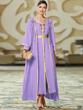 Women's Arabian Polyester Full Sleeves Embroidery Casual Dress