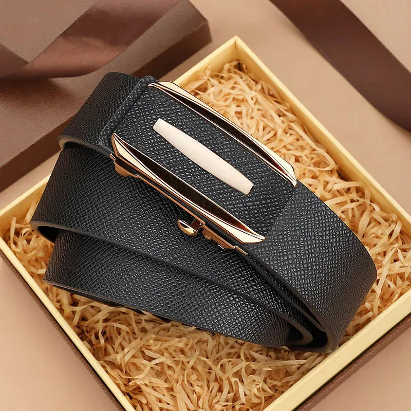 Men's Split Leather Automatic Buckle Plain Pattern Casual Belts