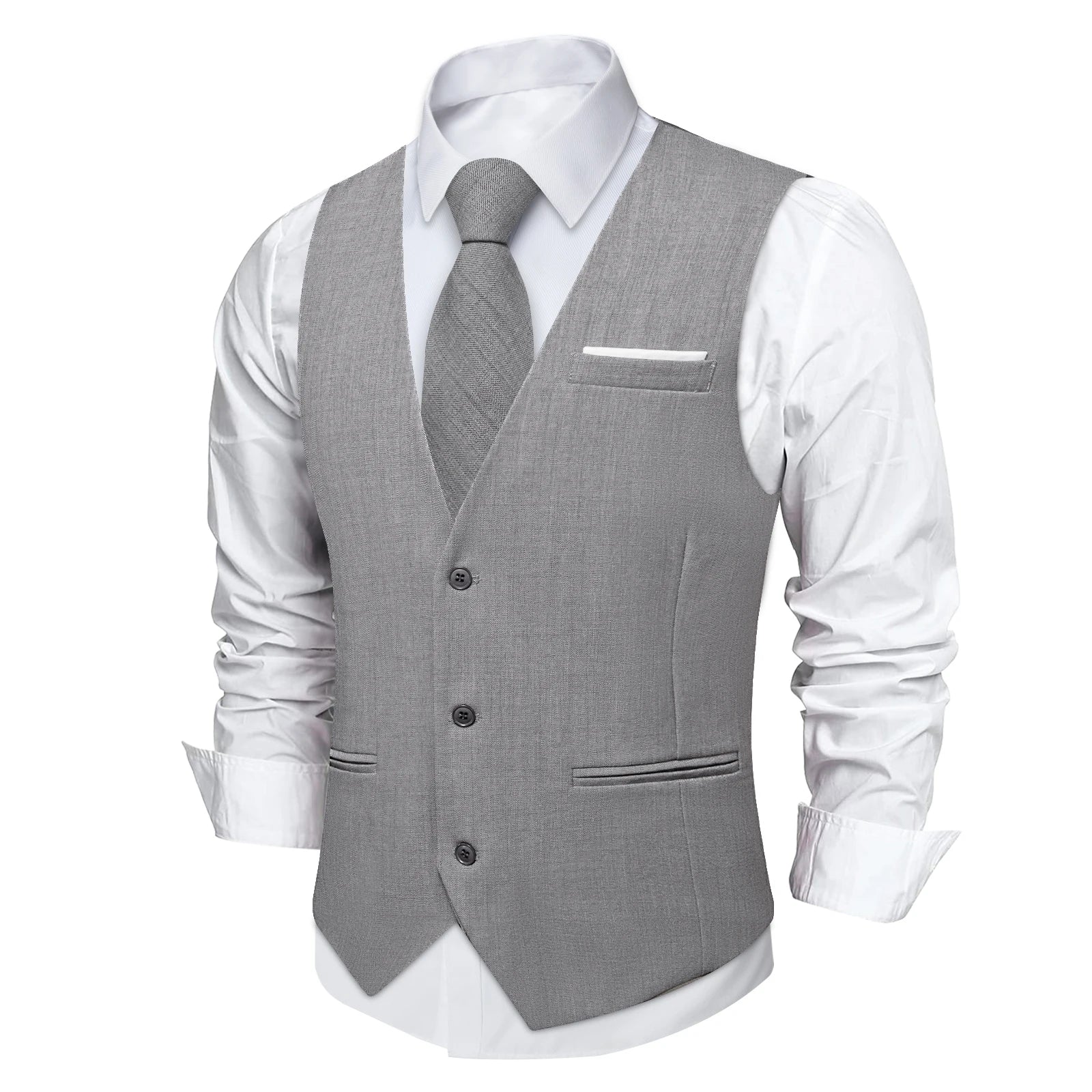 Men's Cotton V-Neck Sleeveless Plain Single Breasted Formal Vests