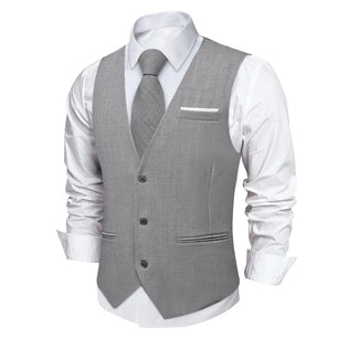 Men's Cotton V-Neck Sleeveless Plain Single Breasted Formal Vests