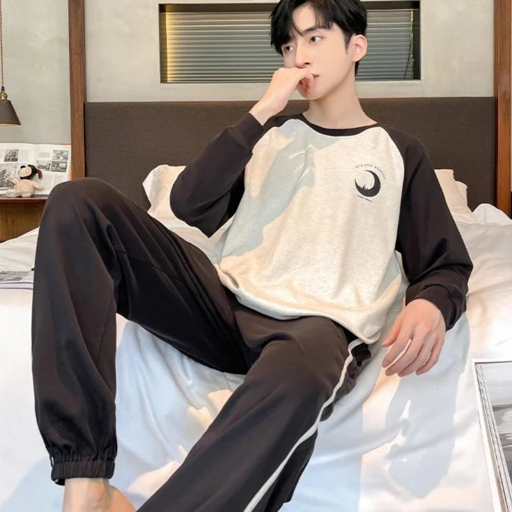 Men's Cotton Full Sleeve O-Neck Mixed Colors Pullover Sleepwear