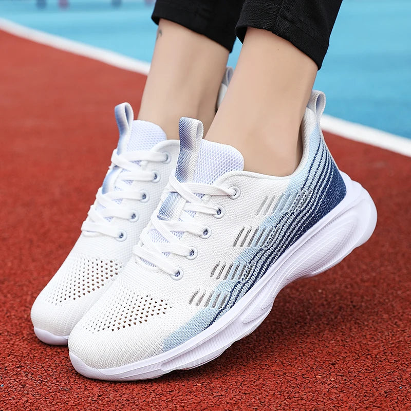 Women's Mesh Round Toe Lace-Up Closure Anti-Slip Sports Sneakers