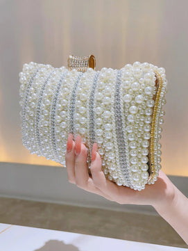 Women's Metallic Hasp Closure Beaded Classic Wedding Clutch