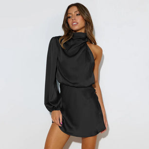 Women's Polyester Turtleneck Long Sleeves Plain Cocktail Dress