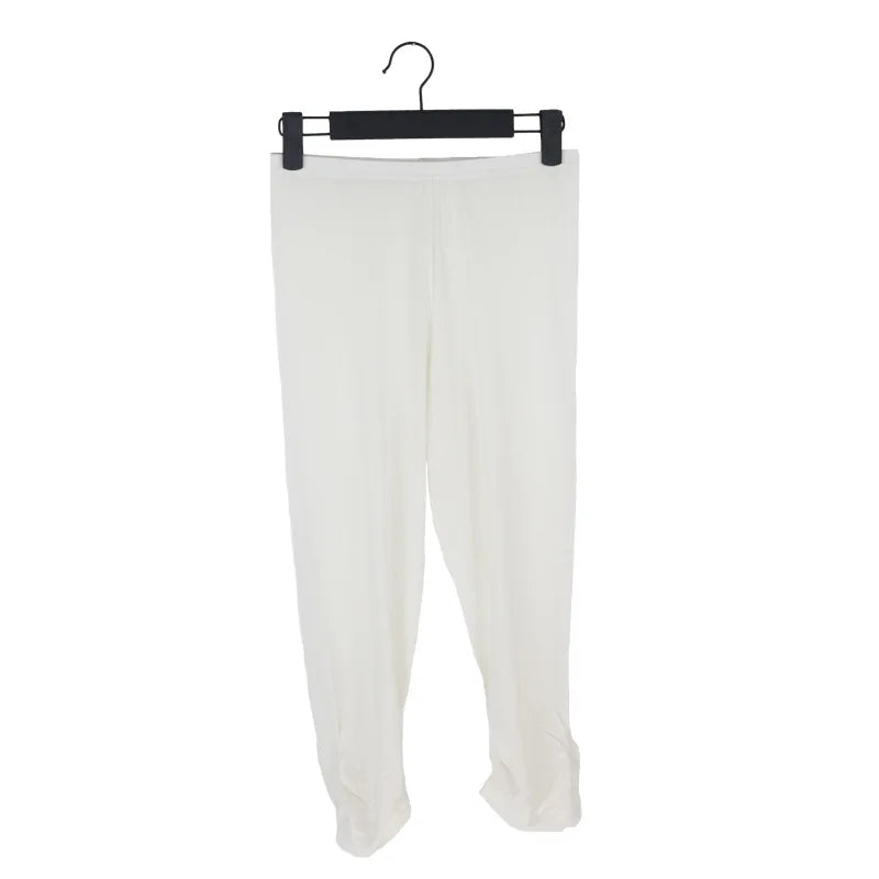 Women's Silk Elastic Closure Mid Waist Double-Sided Casual Pants