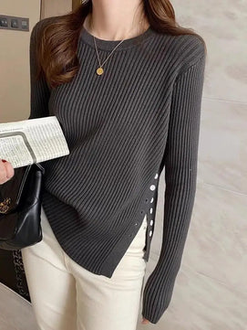 Women's Polyester O-Neck Full Sleeves Solid Pattern Sweater