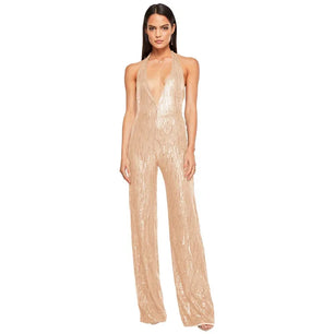 Women's Polyester V-Neck Sleeveless Sequined Pattern Jumpsuit