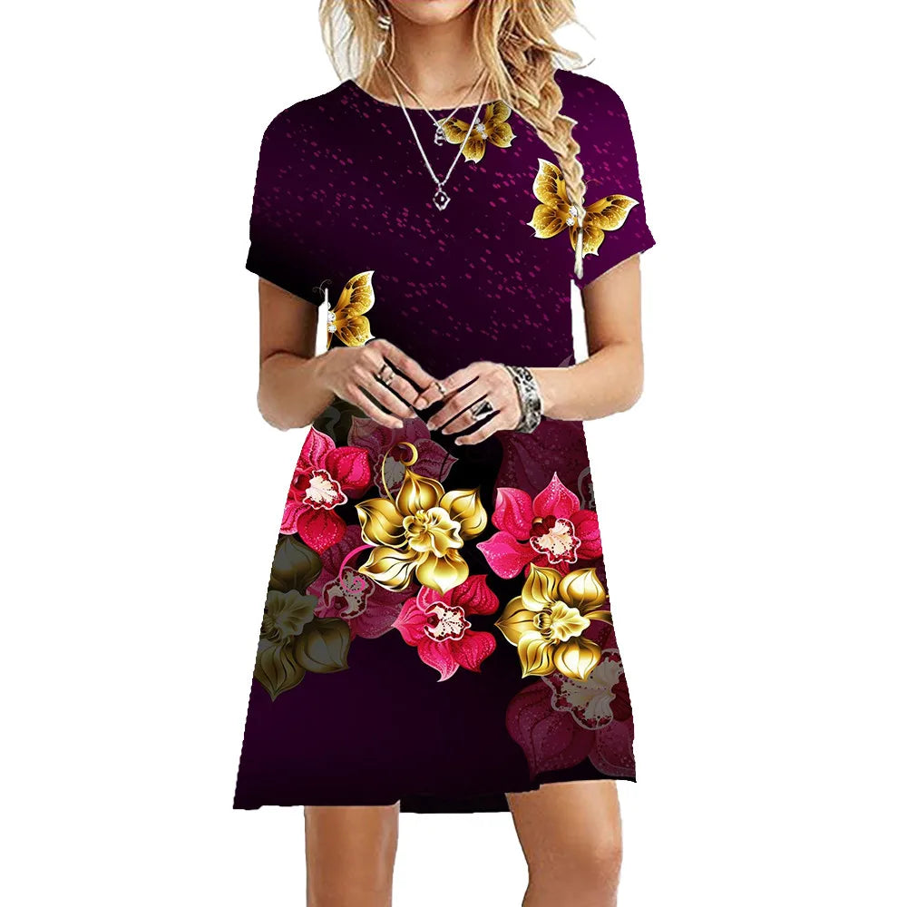 Women's Polyester Short Sleeves Printed Pattern Mini Casual Dress