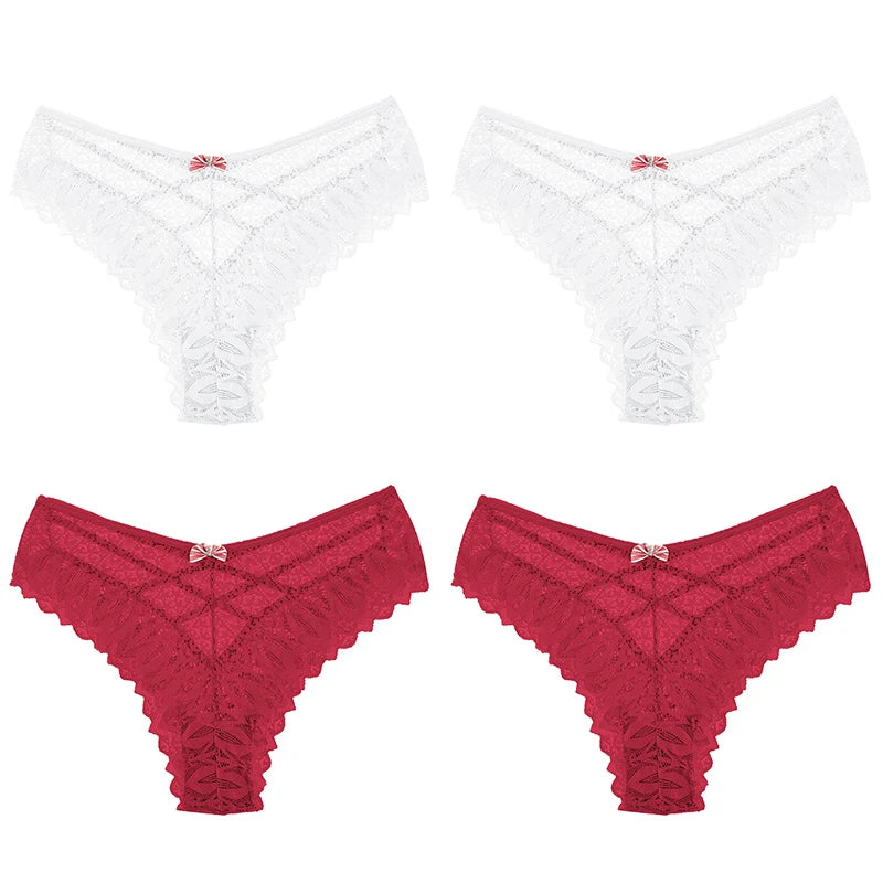 Women's 4 Pcs Spandex Low Waist Breathable Lace Pattern Panties