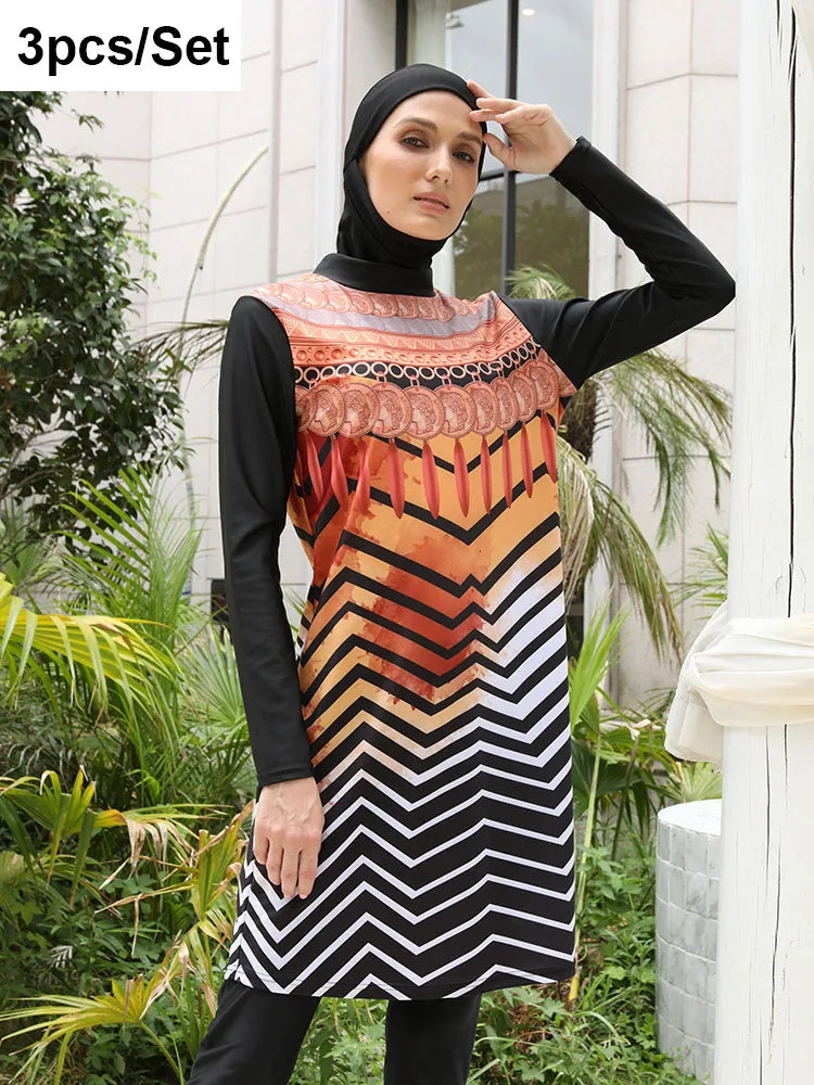 Women's Arabian Acetate Full Sleeves Printed Pattern Swimwear