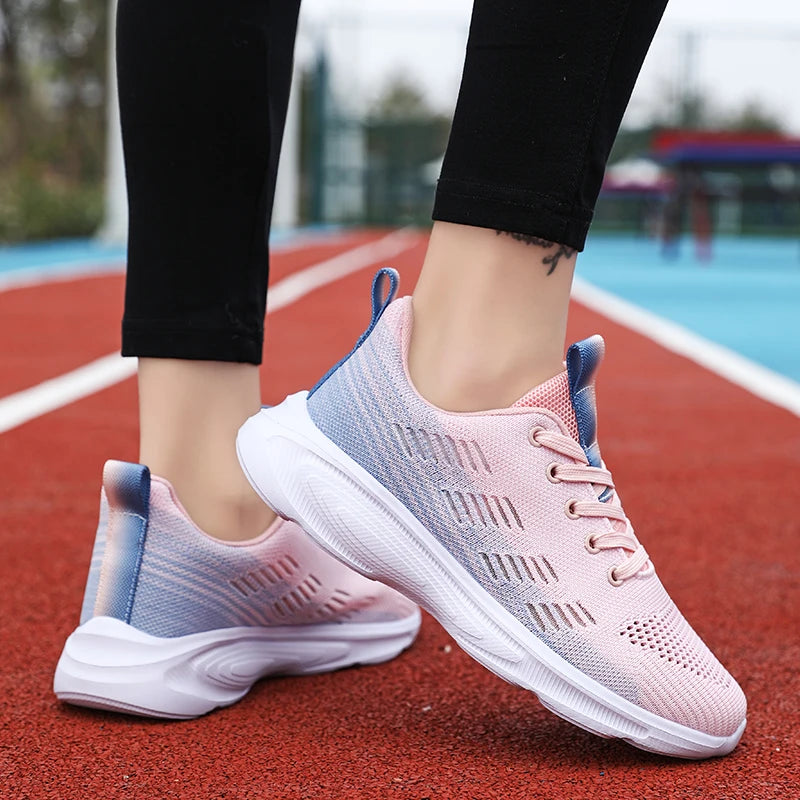 Women's Mesh Round Toe Lace-Up Closure Anti-Slip Sports Sneakers